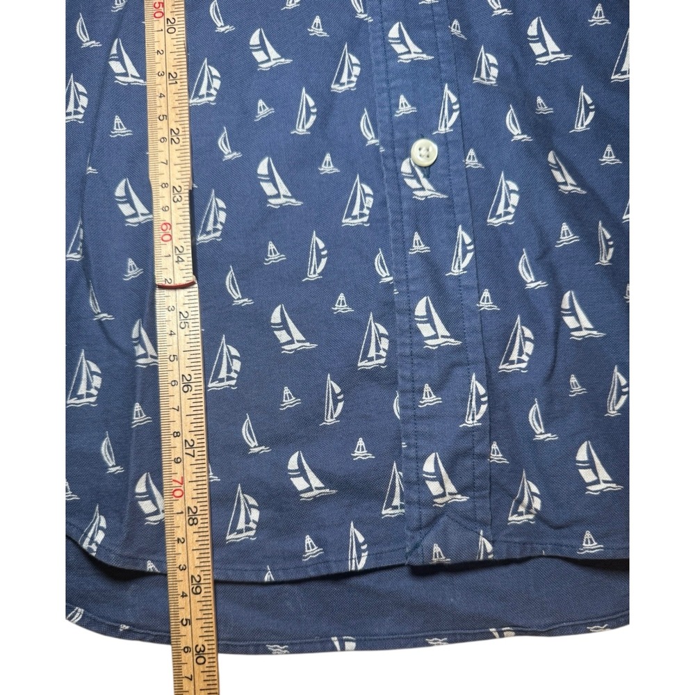 Ralph Lauren Mens L Slim Fit Shirt Blue Short Sleeve Button Down Sailboat Print - Picture 8 of 8